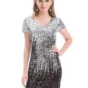 Maner black & silver sequin short sleeve dress